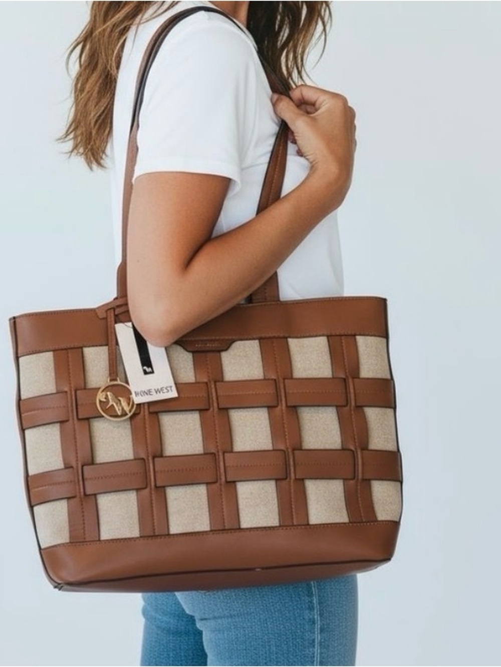 NWOT Nine West
Brown Woven Faux Leather Tote
